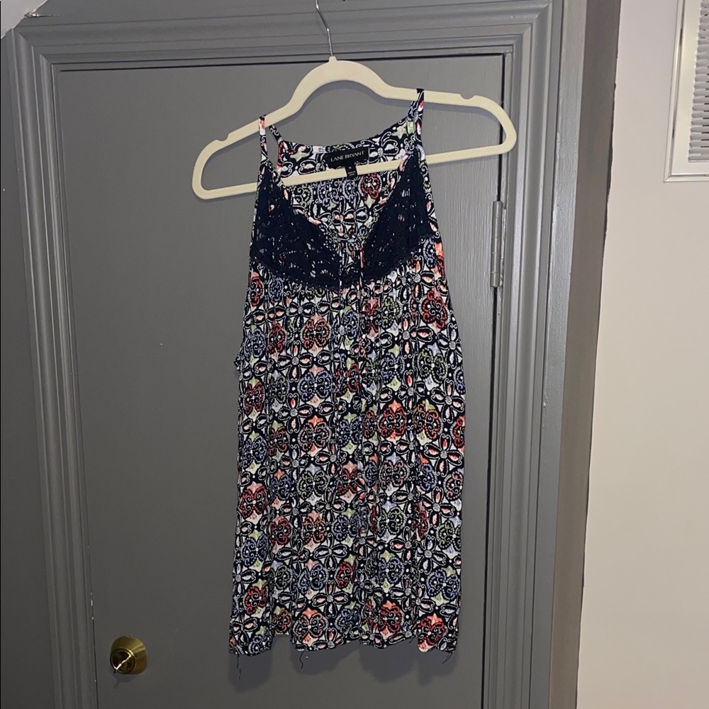 Lane Bryant Navy Lace-Trim Printed Tank Top